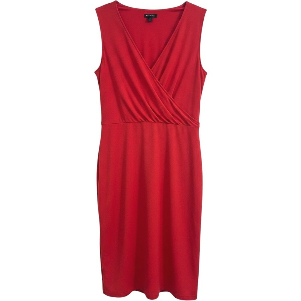 Talbots Dress Womens 16 Red Faux Wrap V-Neck Sleeveless Sheath Cocktail NWT